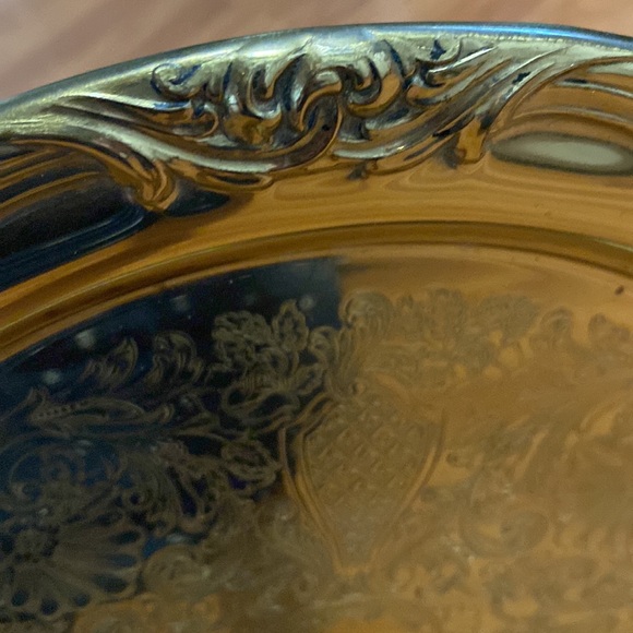 Vintage Floral Etched Brass Tray | Gold Tone Floral Tray | Etched Brass Tray - Picture 5 of 8